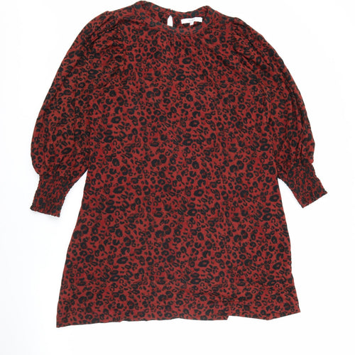 NEXT Womens Red Animal Print Viscose Sheath  Size 14  Crew Neck Button