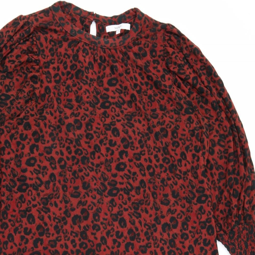 NEXT Womens Red Animal Print Viscose Sheath  Size 14  Crew Neck Button