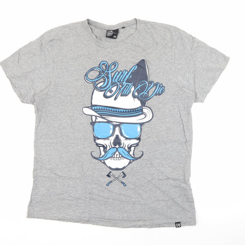 Cropp Design Unit Mens Grey  Cotton  T-Shirt Size XL Crew Neck