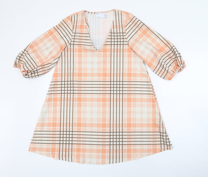 ASOS Womens Orange Plaid Polyester Shift Size 2 V-Neck