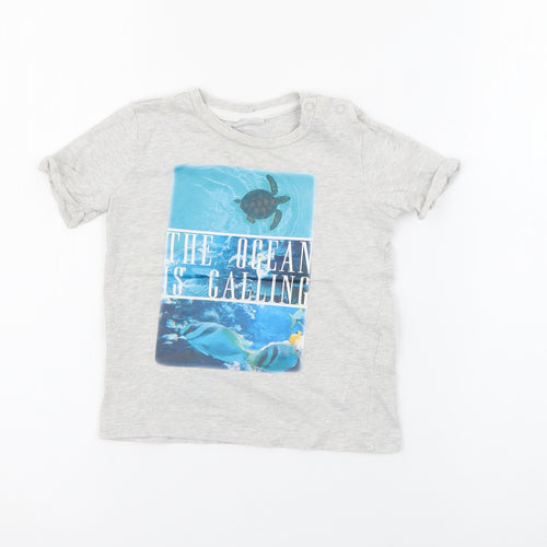 F&F Baby Grey  Cotton Pullover T-Shirt Size 12-18 Months Crew Neck Snap