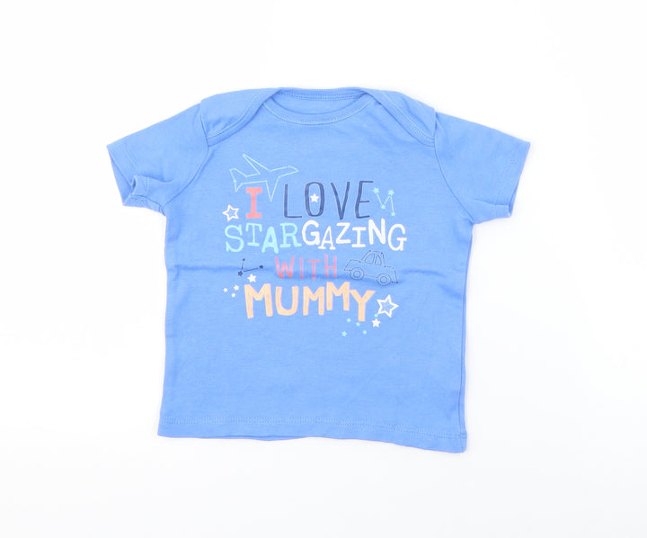 F&F Baby Blue  Cotton Pullover T-Shirt Size 9-12 Months Boat Neck Snap