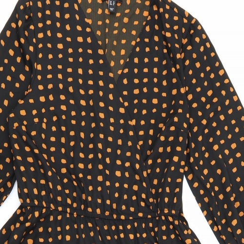 New Look Womens Black Polka Dot Polyester Fit & Flare  Size 16  V-Neck
