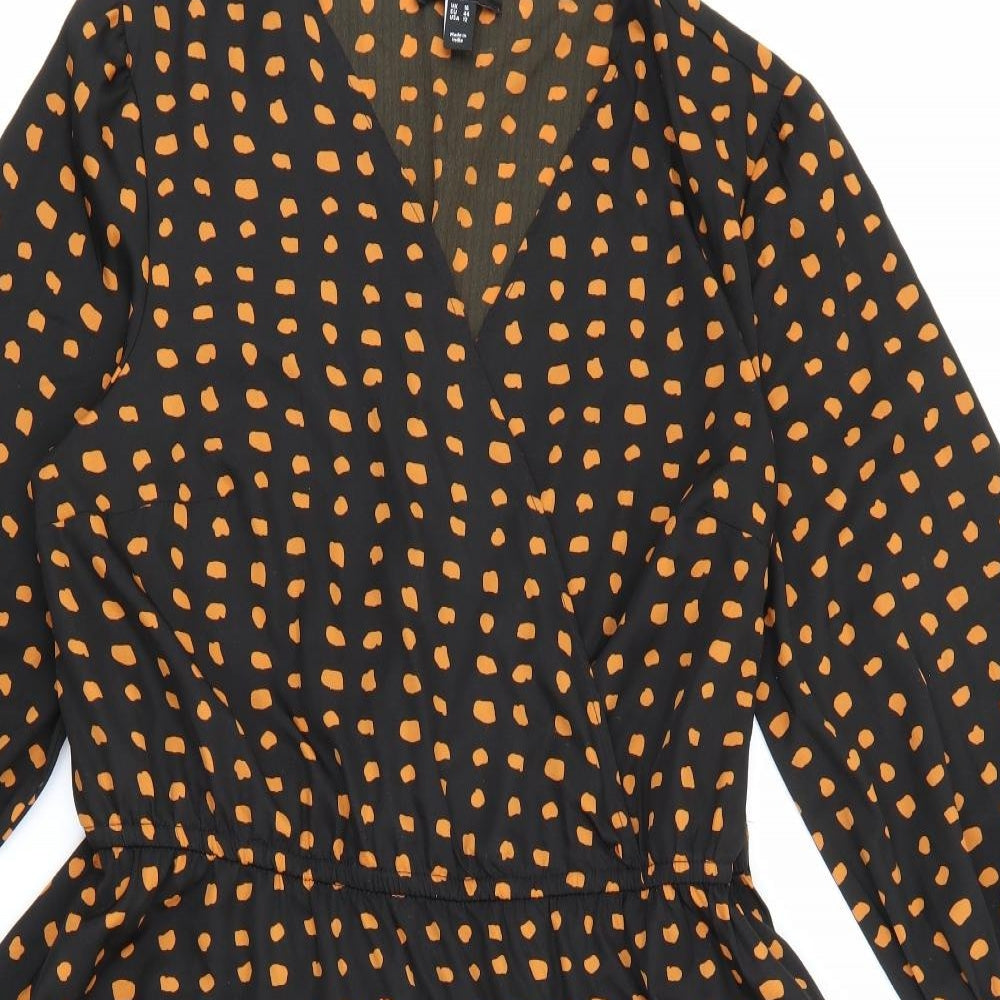 New Look Womens Black Polka Dot Polyester Fit & Flare  Size 16  V-Neck