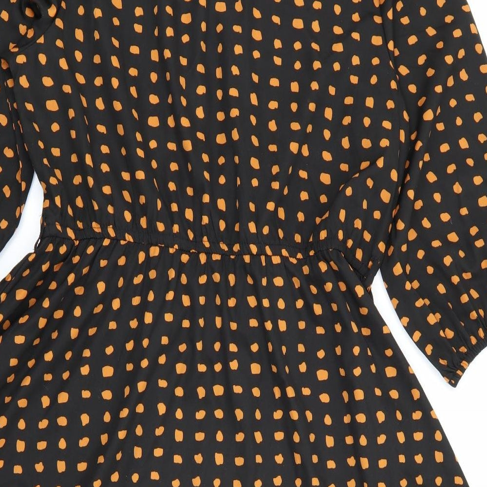 New Look Womens Black Polka Dot Polyester Fit & Flare  Size 16  V-Neck