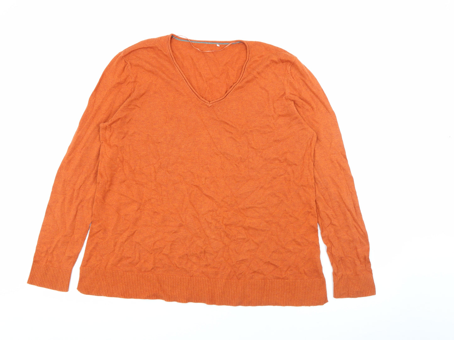 Preworn Womens Orange V-Neck  Cotton Pullover Jumper Size 14