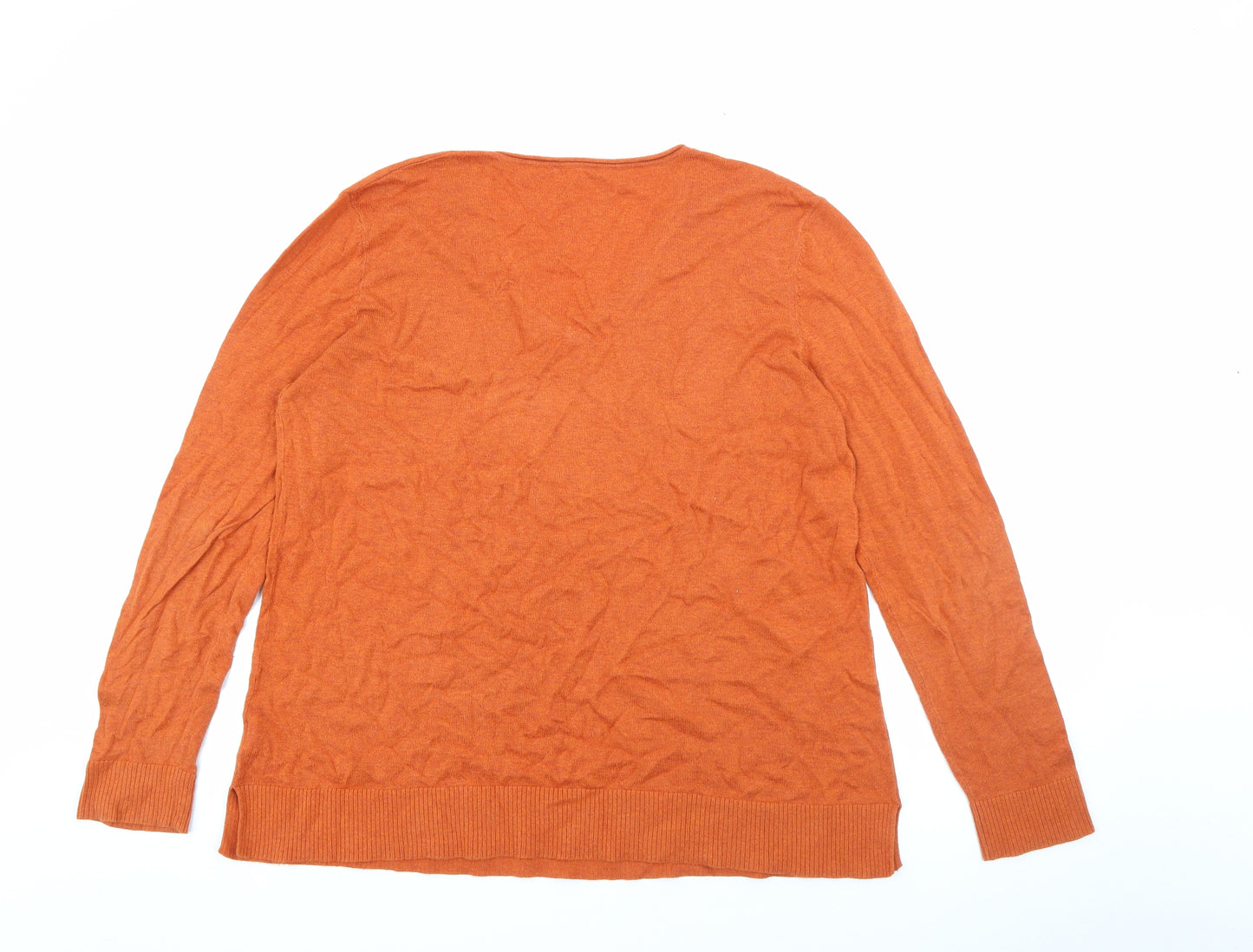 Preworn Womens Orange V-Neck  Cotton Pullover Jumper Size 14