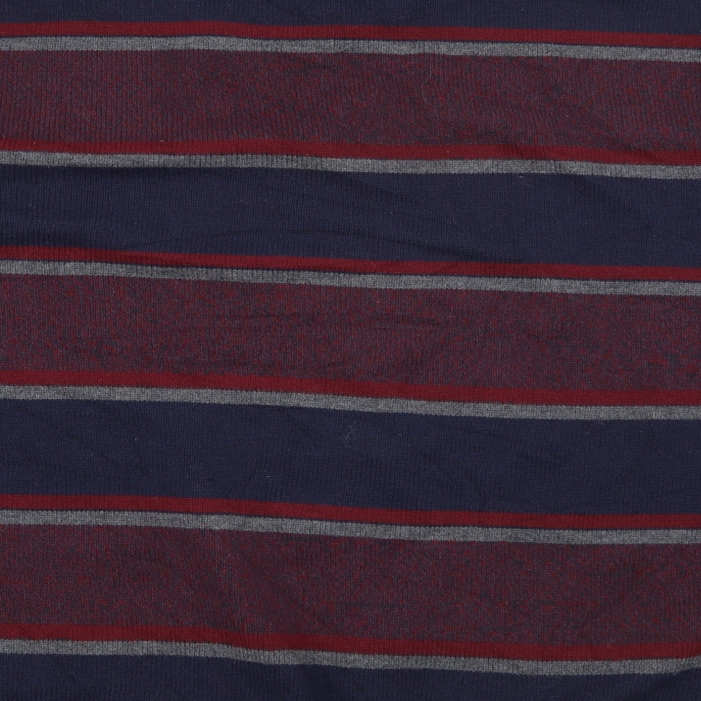 Maine Mens Red V-Neck Striped Cotton Pullover Jumper Size L