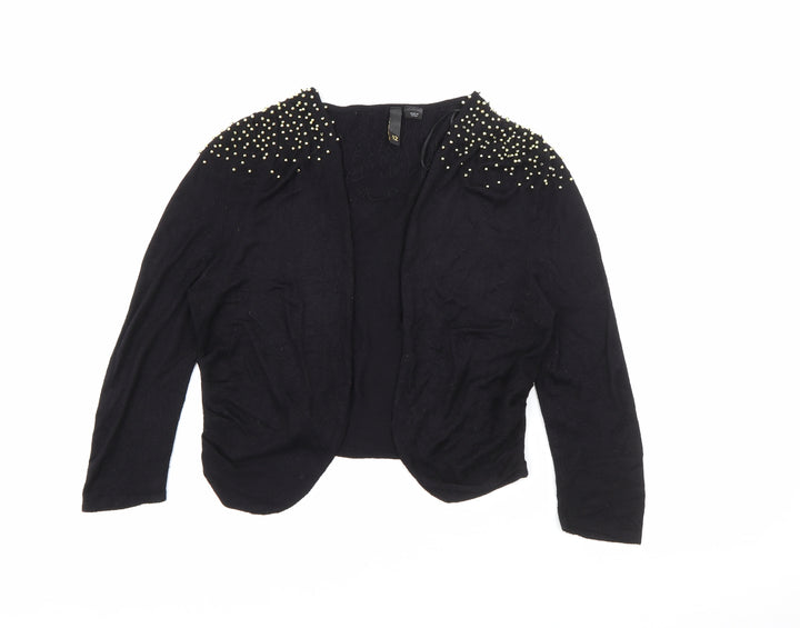 H&M Womens Black V-Neck  Viscose Cardigan Jumper Size 12