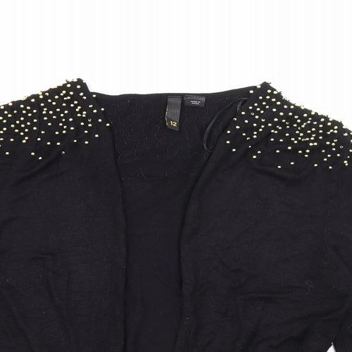 H&M Womens Black V-Neck  Viscose Cardigan Jumper Size 12