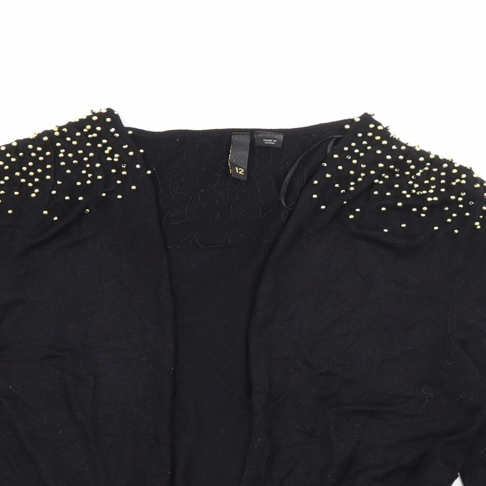 H&M Womens Black V-Neck  Viscose Cardigan Jumper Size 12