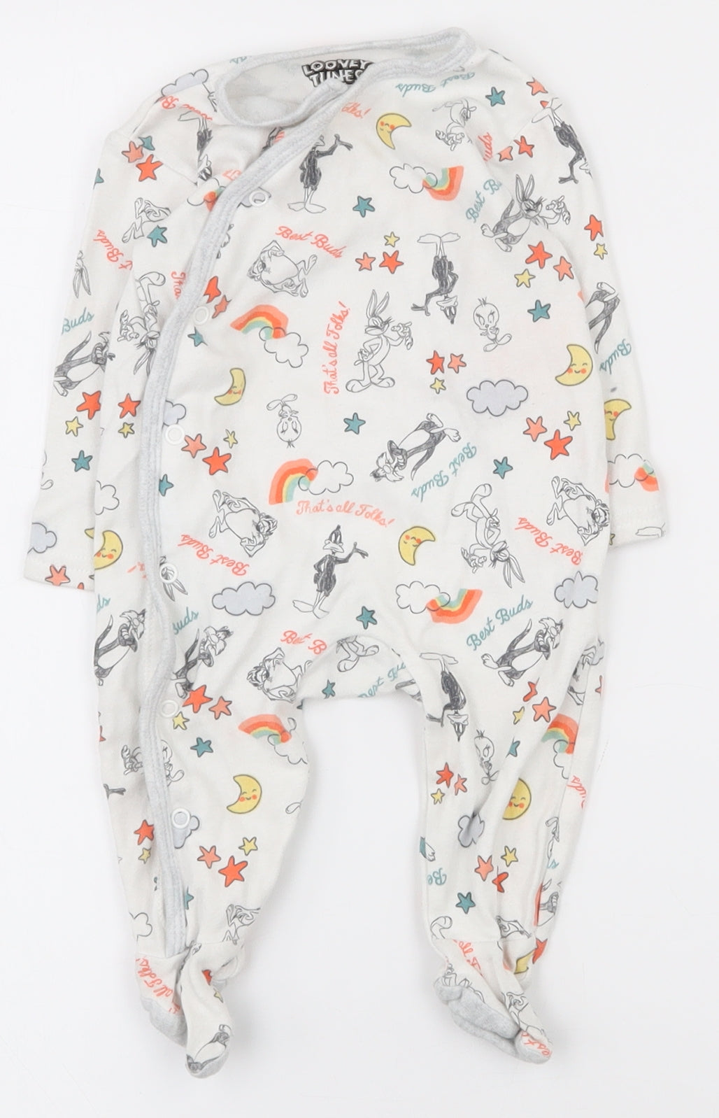 Primark Boys White  100% Cotton Babygrow One-Piece Size 3-6 Months  Snap