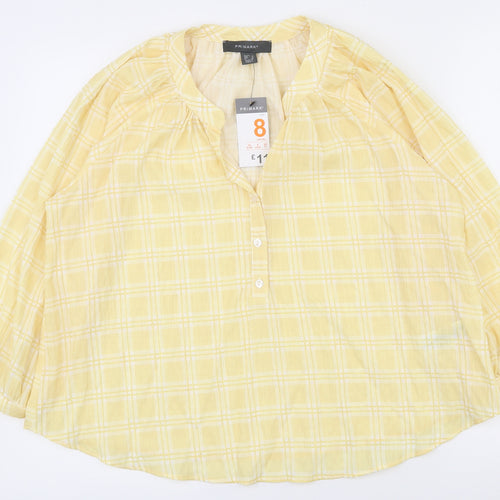 Primark Womens White Plaid Polyester Basic Blouse Size 8 Round Neck