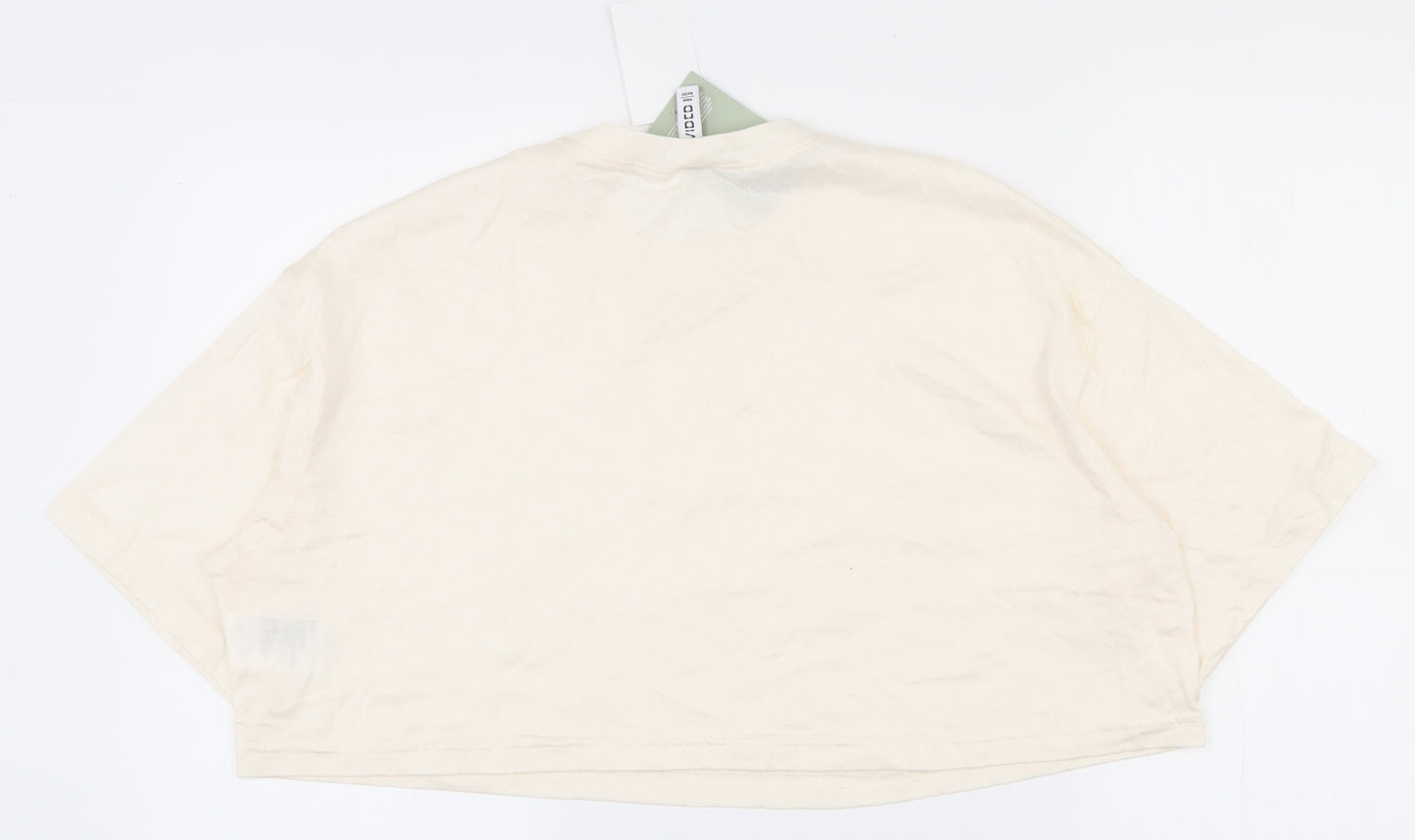 H&M Womens White  100% Cotton Cropped T-Shirt Size M Crew Neck - Off White