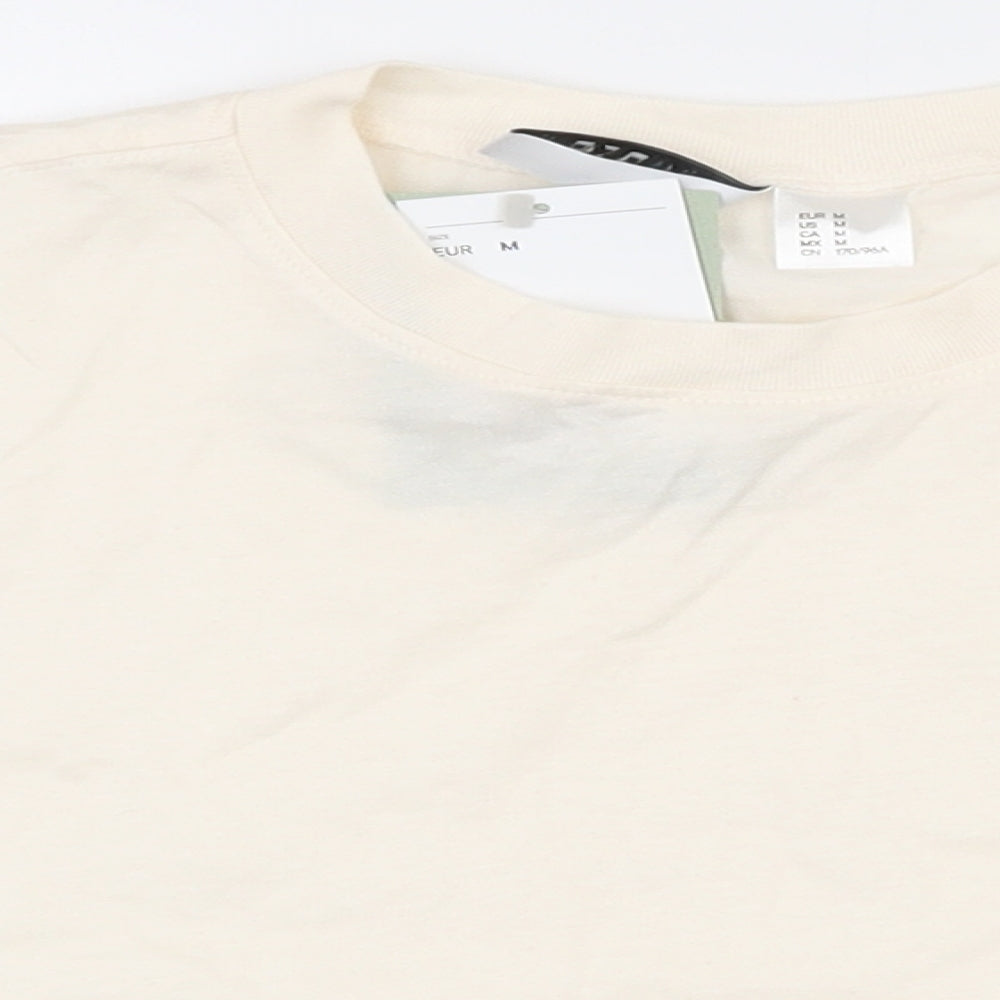 H&M Womens White  100% Cotton Cropped T-Shirt Size M Crew Neck - Off White