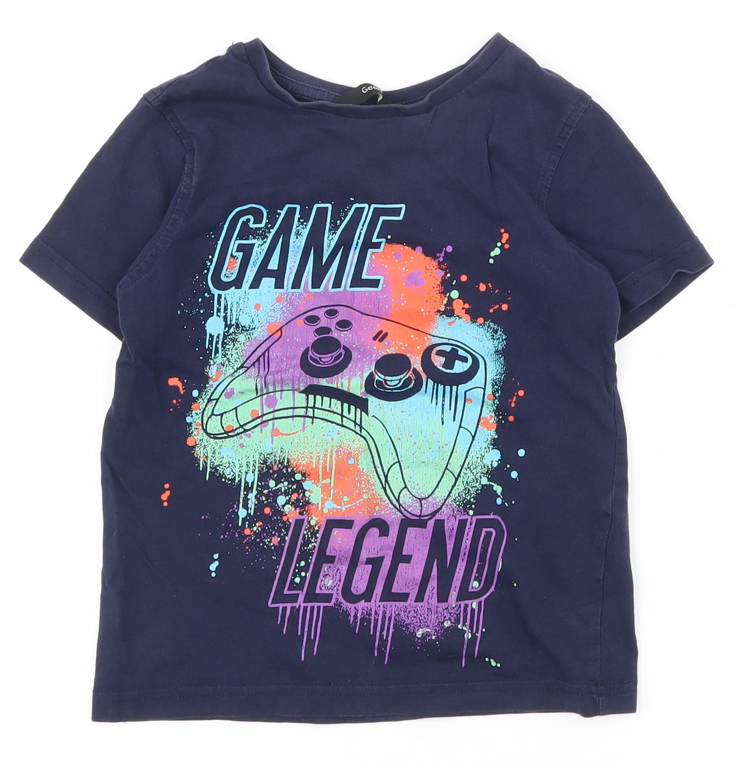 George Boys Blue  100% Cotton Pullover T-Shirt Size 4-5 Years Crew Neck Pullover