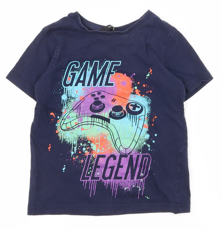George Boys Blue  100% Cotton Pullover T-Shirt Size 4-5 Years Crew Neck Pullover