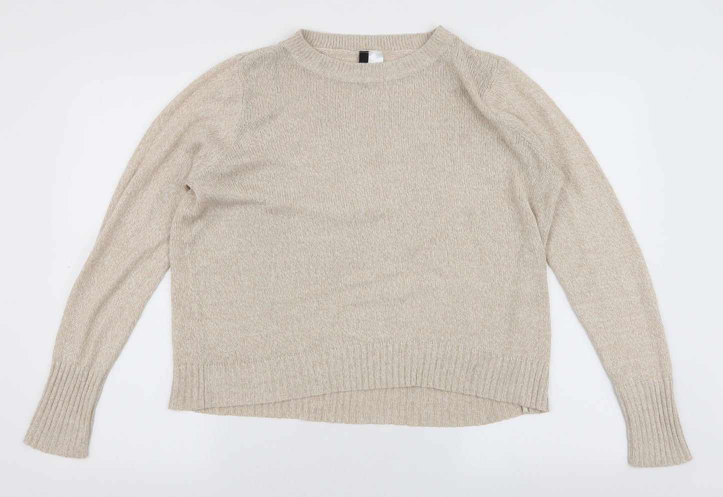 H&M Womens Beige Round Neck  Acrylic Pullover Jumper Size L