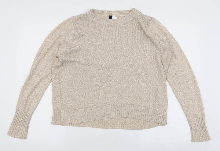 H&M Womens Beige Round Neck  Acrylic Pullover Jumper Size L