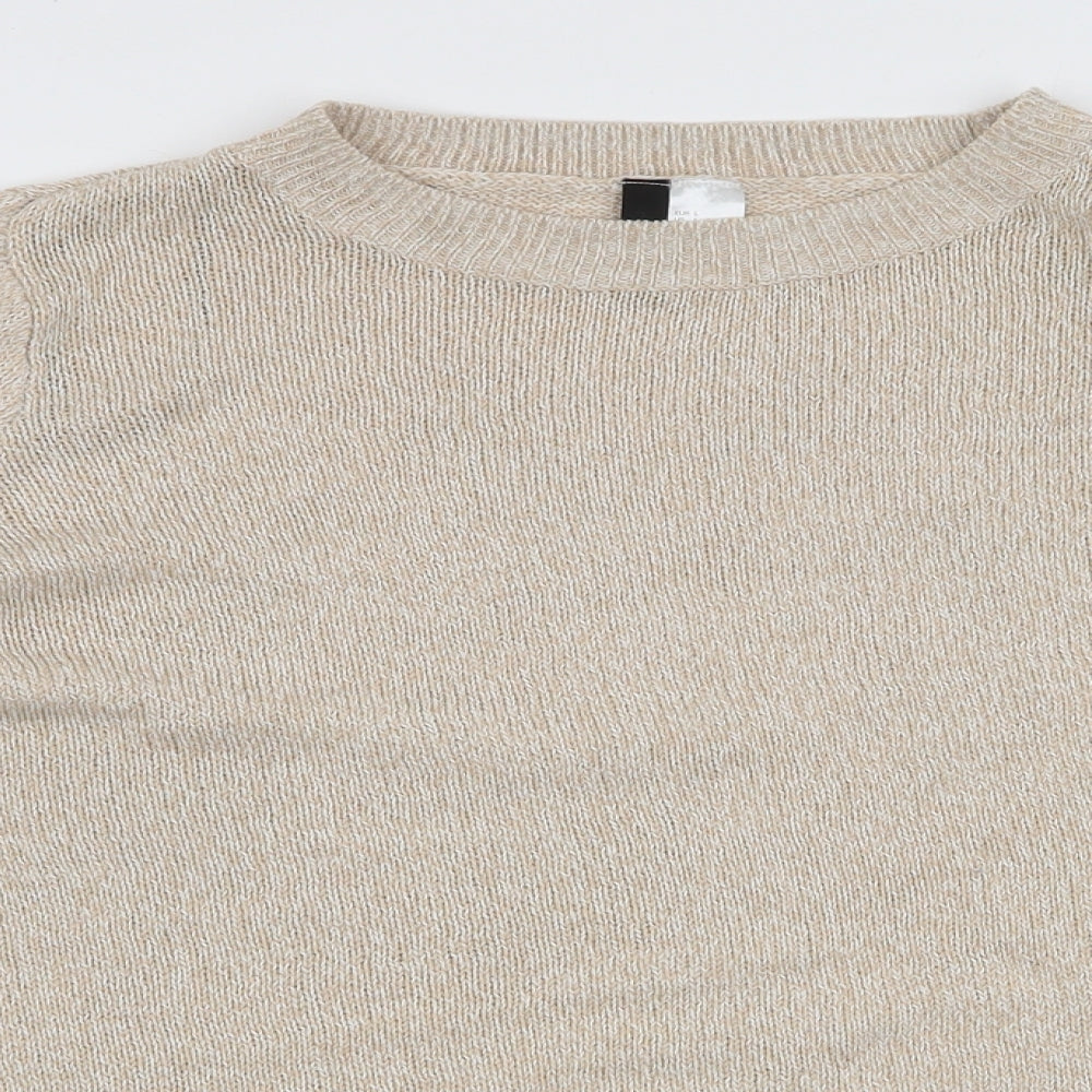 H&M Womens Beige Round Neck  Acrylic Pullover Jumper Size L