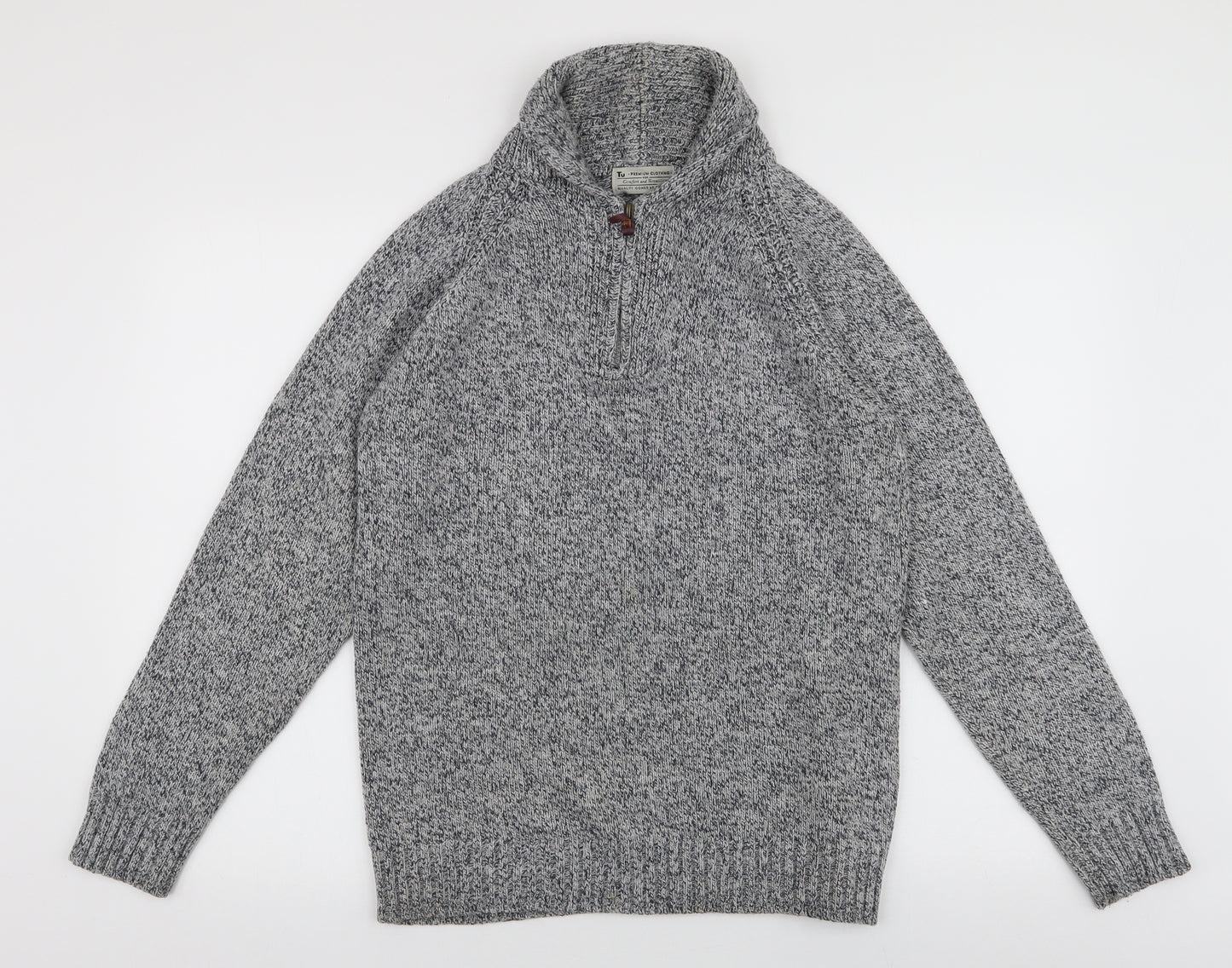 TU Mens Grey Collared  Acrylic Pullover Jumper Size S