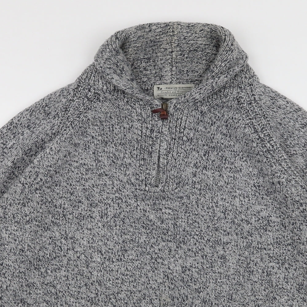 TU Mens Grey Collared  Acrylic Pullover Jumper Size S