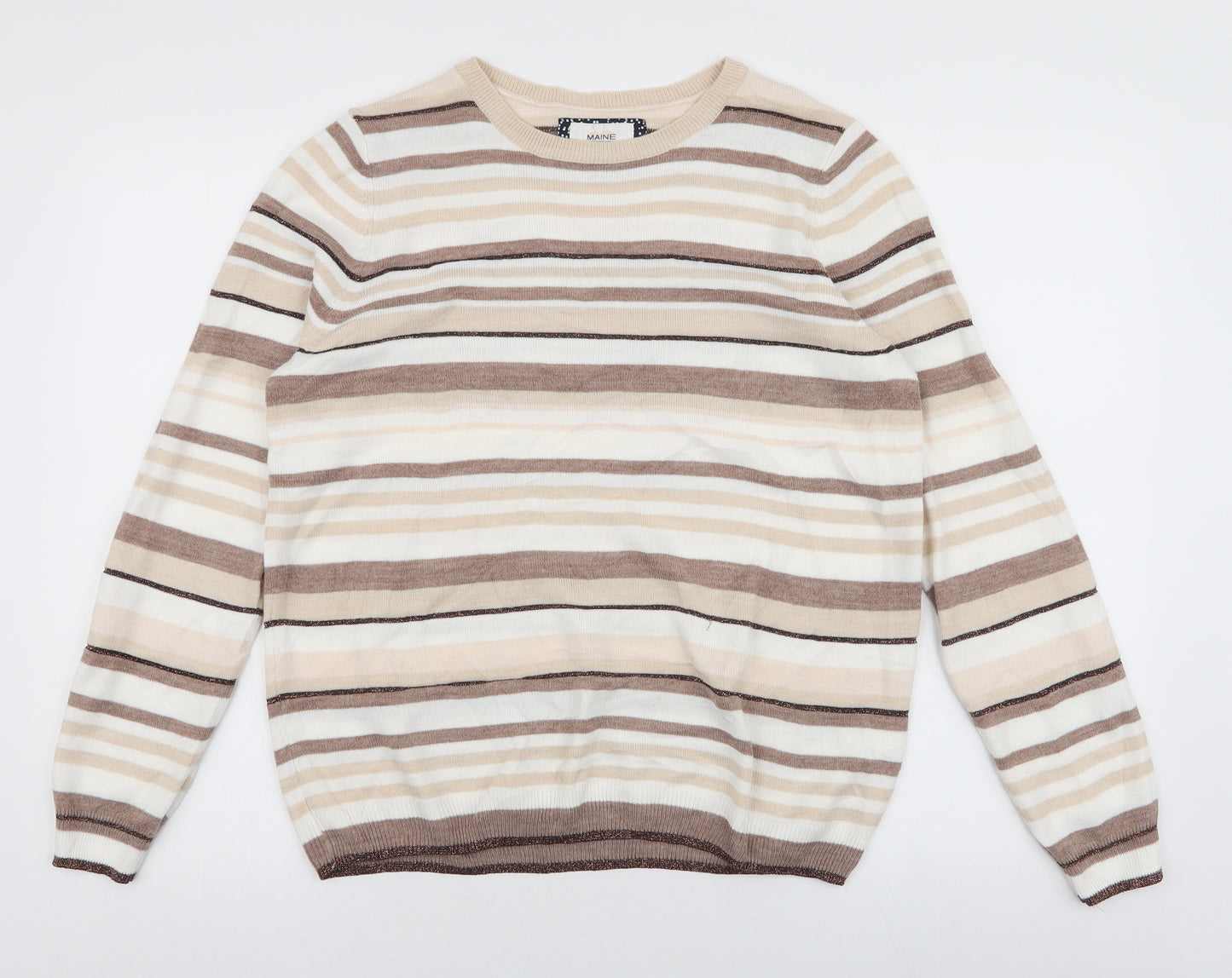 Maine Womens Multicoloured Round Neck Striped Acrylic Pullover Jumper Size 14
