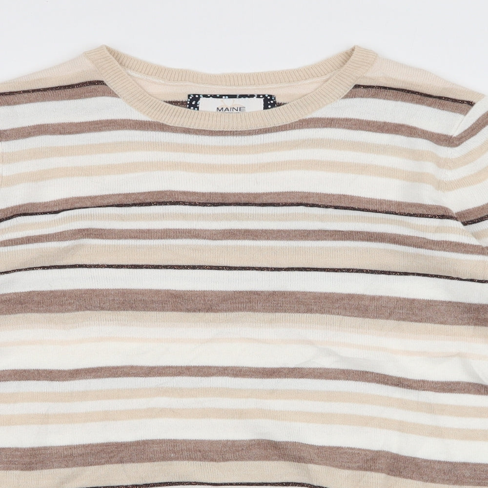Maine Womens Multicoloured Round Neck Striped Acrylic Pullover Jumper Size 14