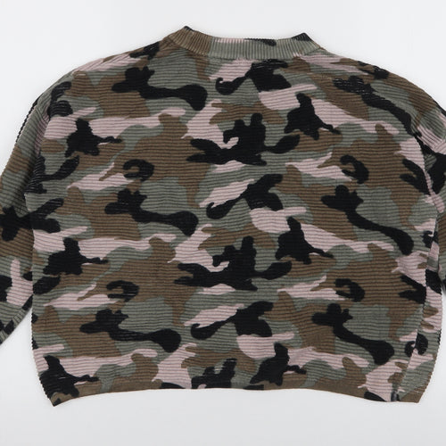 H&M Womens Multicoloured High Neck Camouflage 100% Cotton Pullover Jumper Size XS