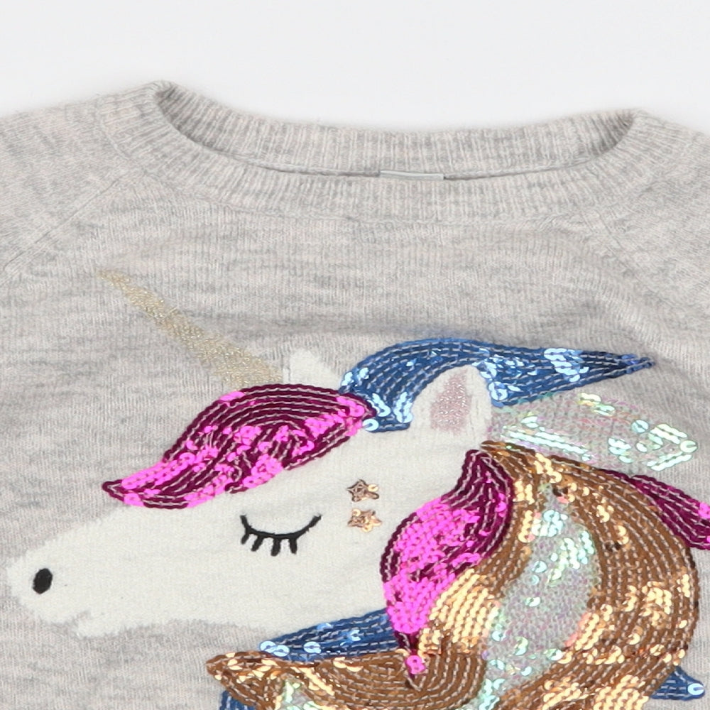 TU Girls Grey Round Neck  Acrylic Pullover Jumper Size 5 Years  Pullover - Unicorn