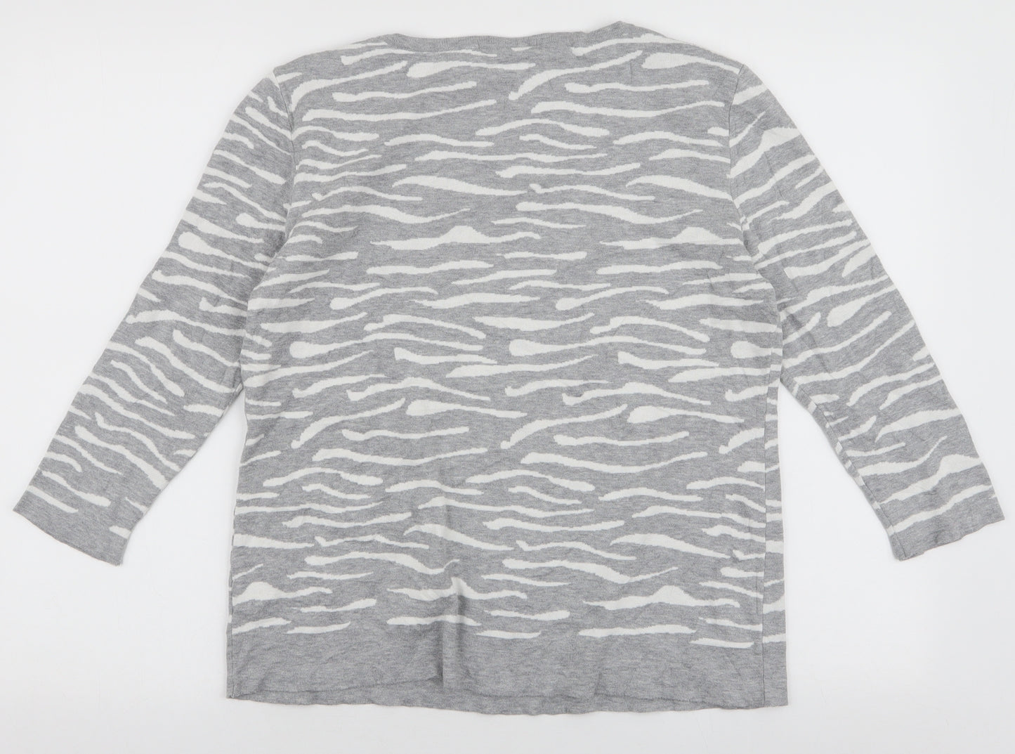 David Nieper Womens Grey Round Neck Animal Print 100% Cotton Pullover Jumper Size 12