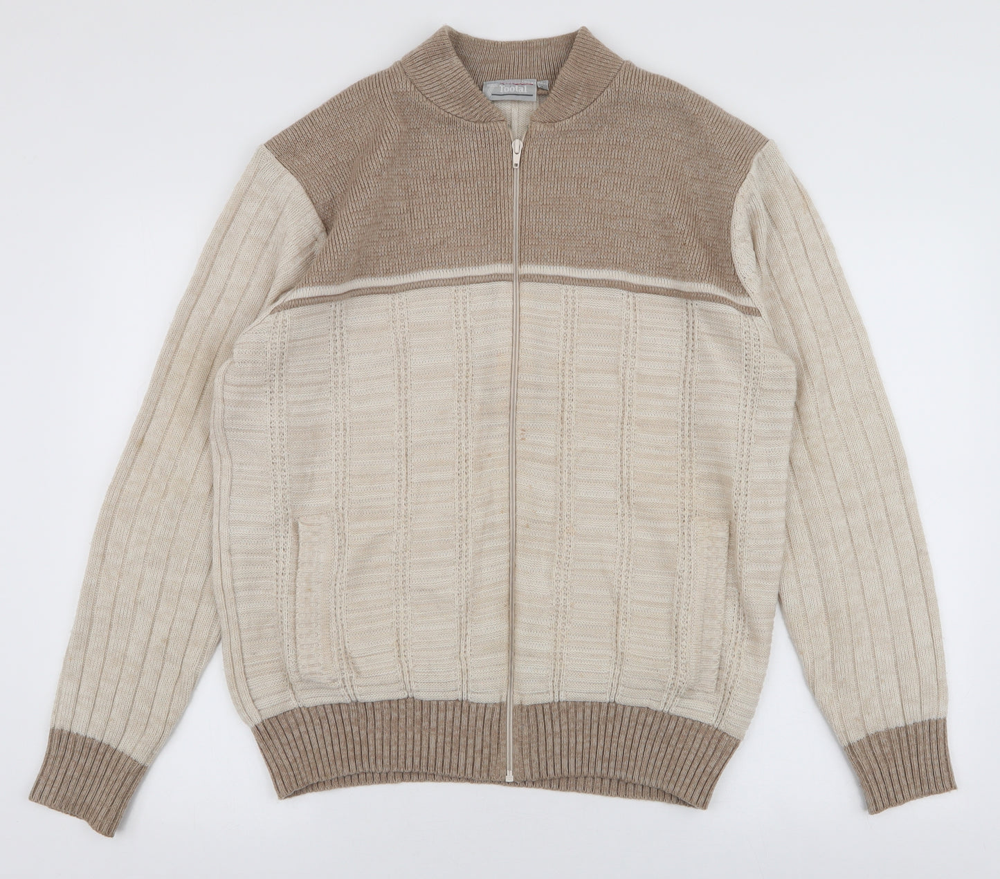 Tootal Mens Beige High Neck  Acrylic Full Zip Jumper Size L