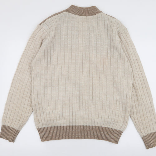 Tootal Mens Beige High Neck  Acrylic Full Zip Jumper Size L