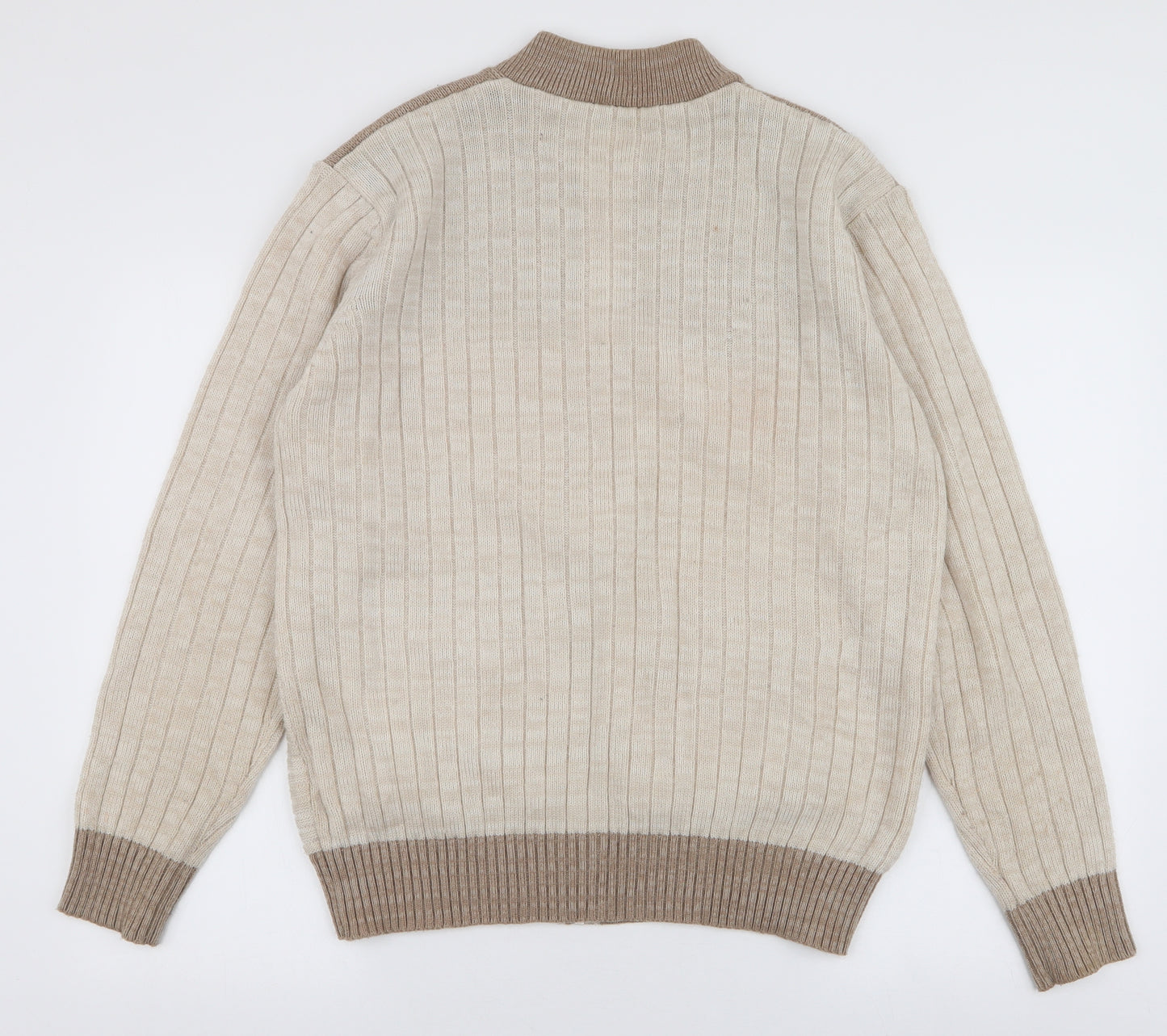 Tootal Mens Beige High Neck  Acrylic Full Zip Jumper Size L