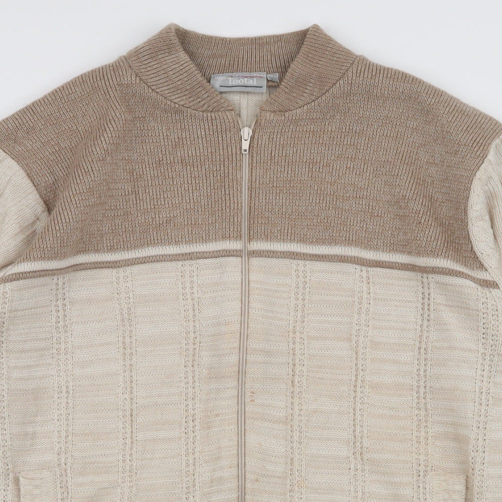 Tootal Mens Beige High Neck  Acrylic Full Zip Jumper Size L