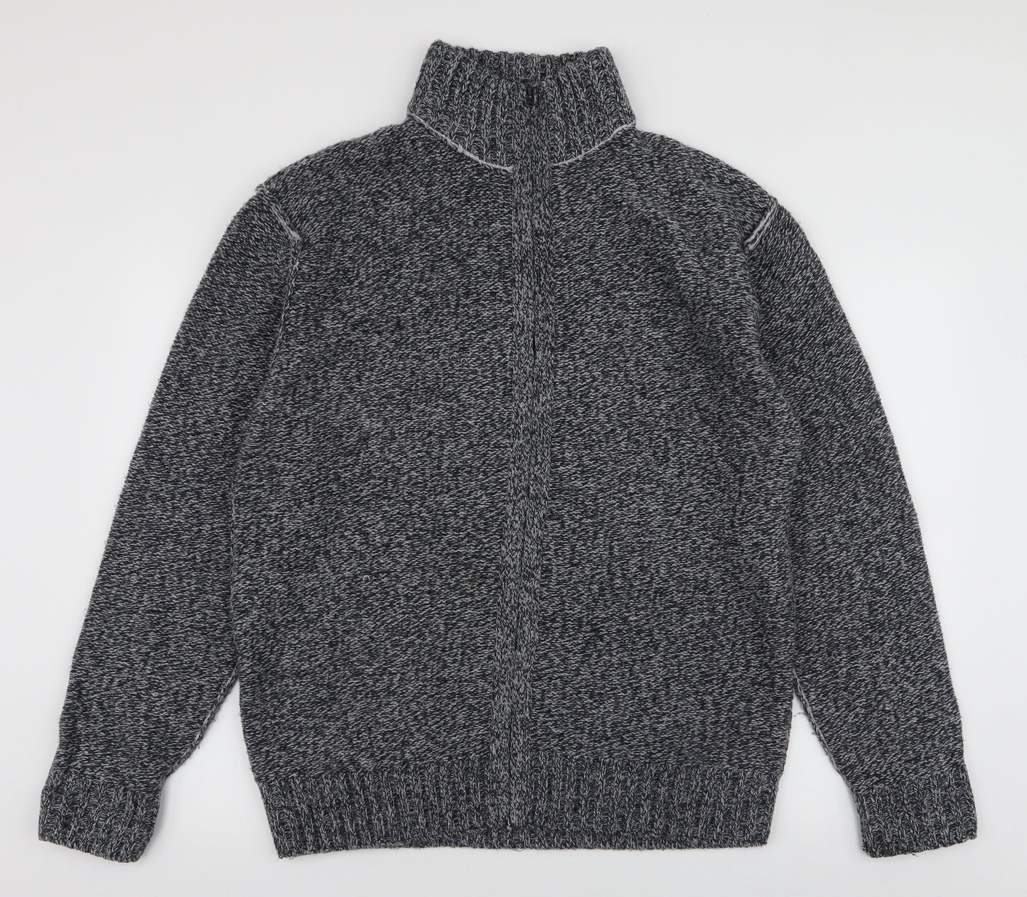 Metaphor Mens Blue Roll Neck  Acrylic Cardigan Jumper Size L