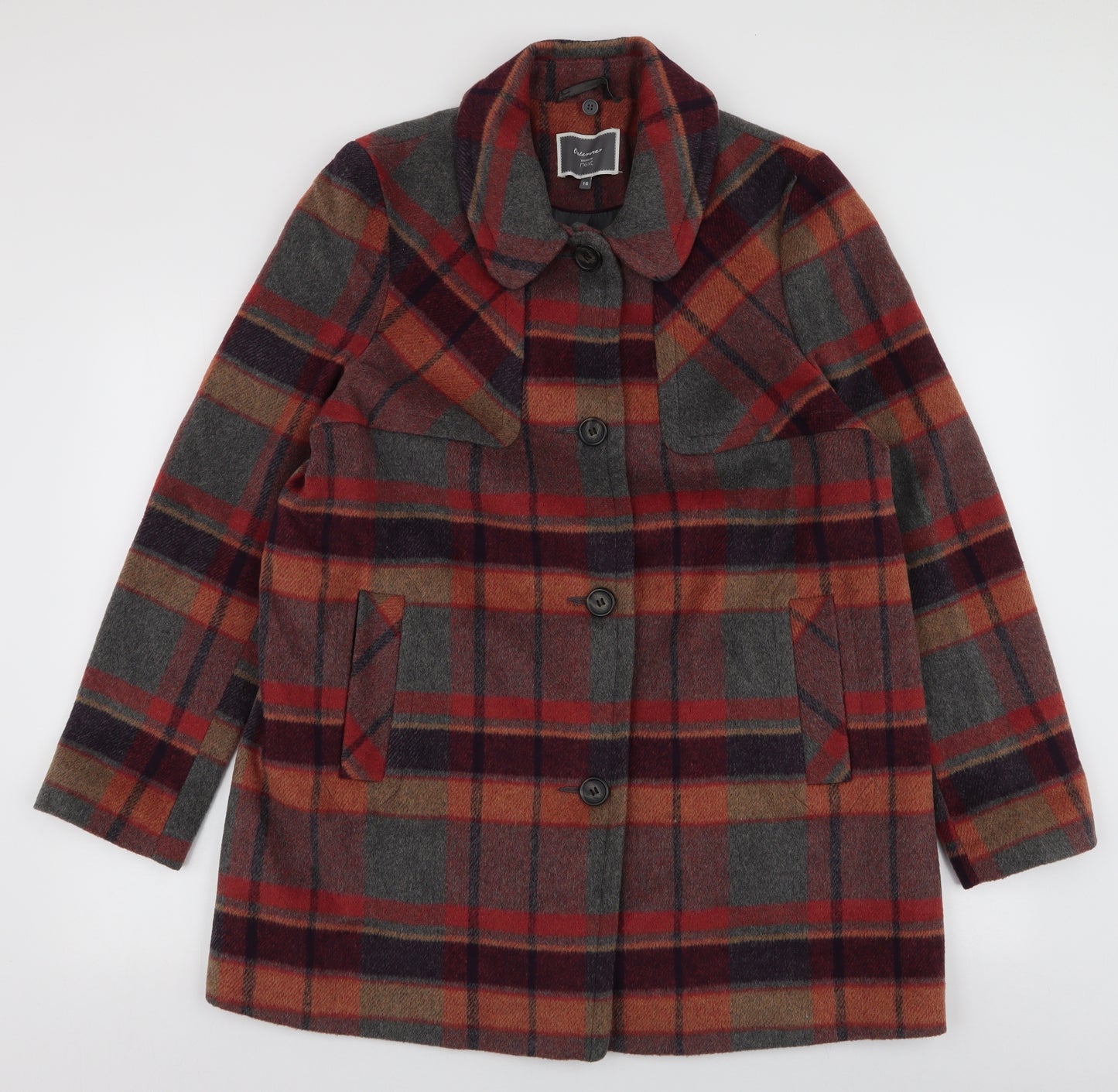NEXT Womens Multicoloured Plaid  Overcoat Coat Size 16  Button