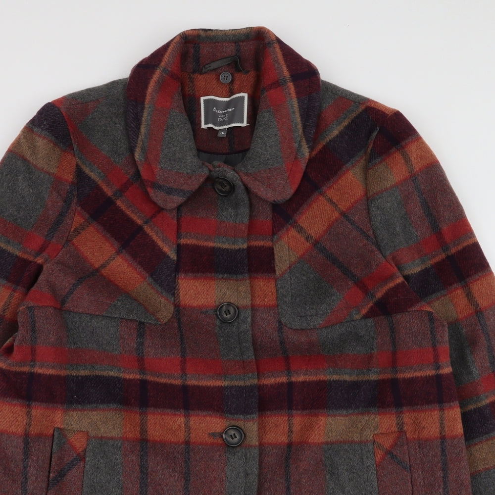 NEXT Womens Multicoloured Plaid  Overcoat Coat Size 16  Button