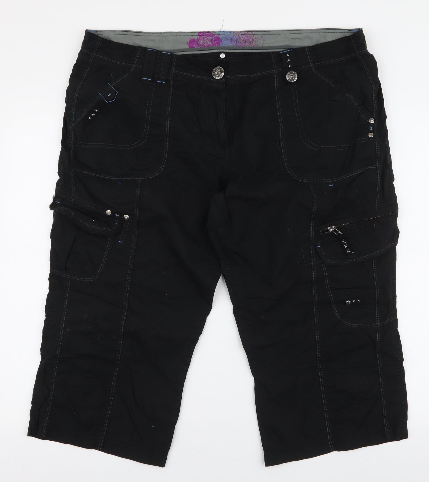 George Womens Black  100% Cotton Cargo Shorts Size 18 L20 in Regular Zip