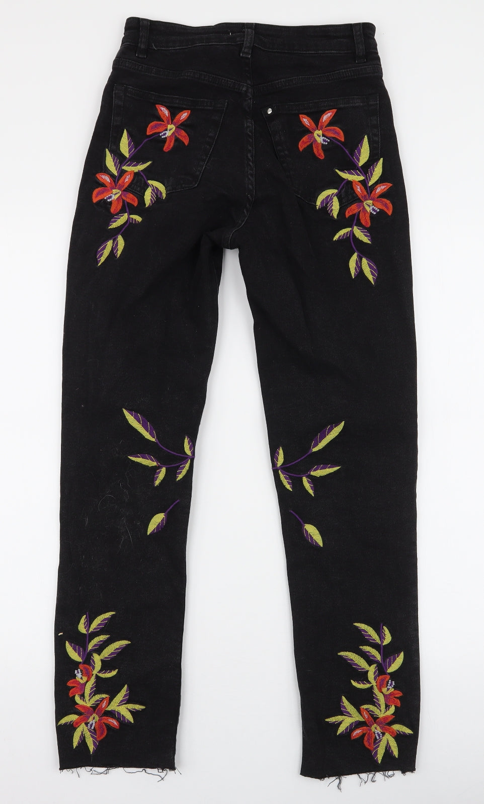 H&M Womens Black Floral Cotton Skinny Jeans Size 6 L28 in Slim Zip