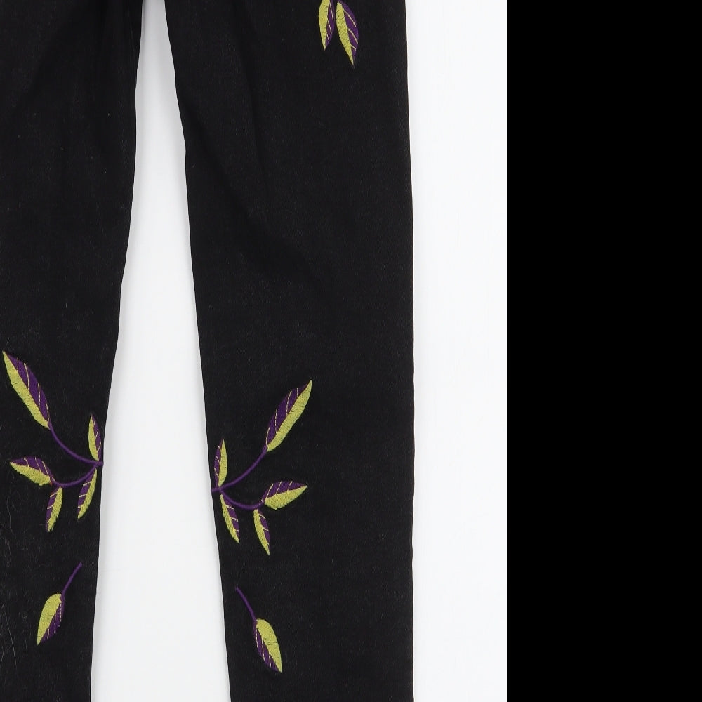 H&M Womens Black Floral Cotton Skinny Jeans Size 6 L28 in Slim Zip