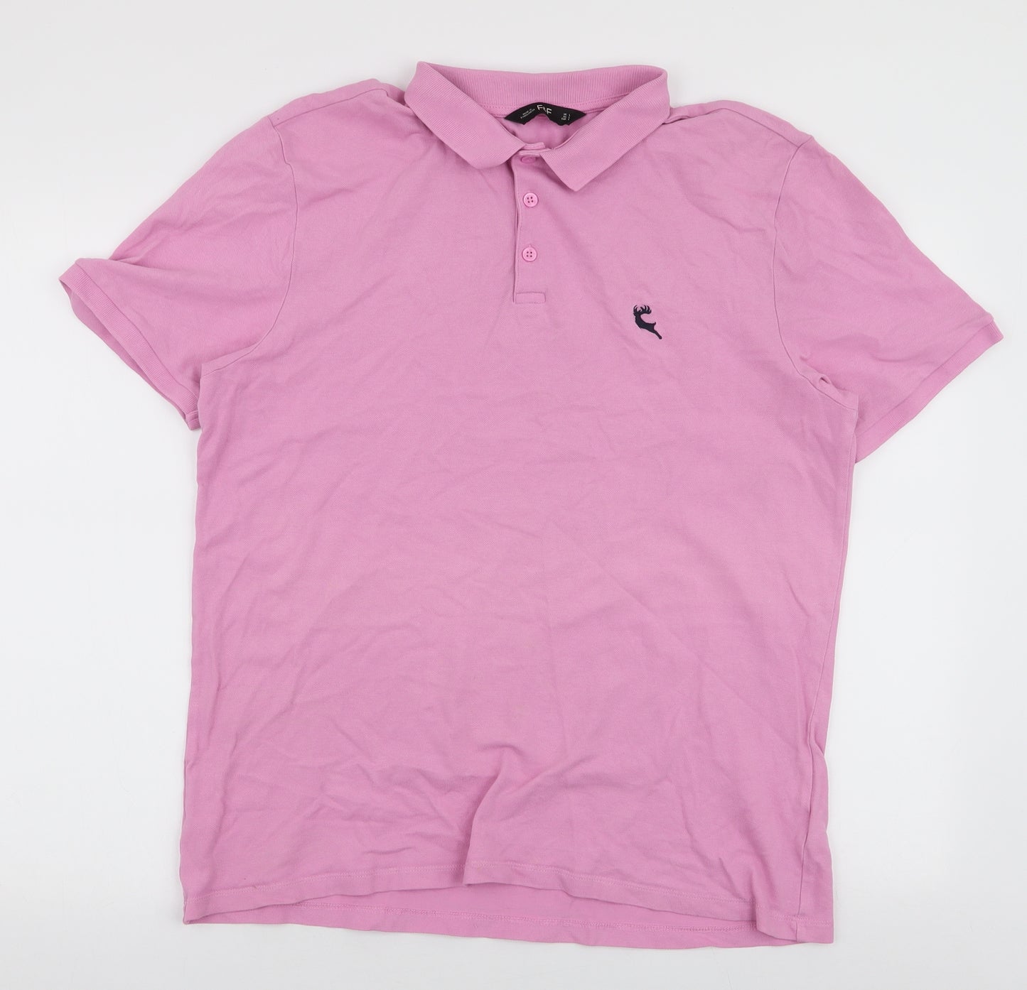 F&F Mens Pink  Cotton  Polo Size L Collared Button