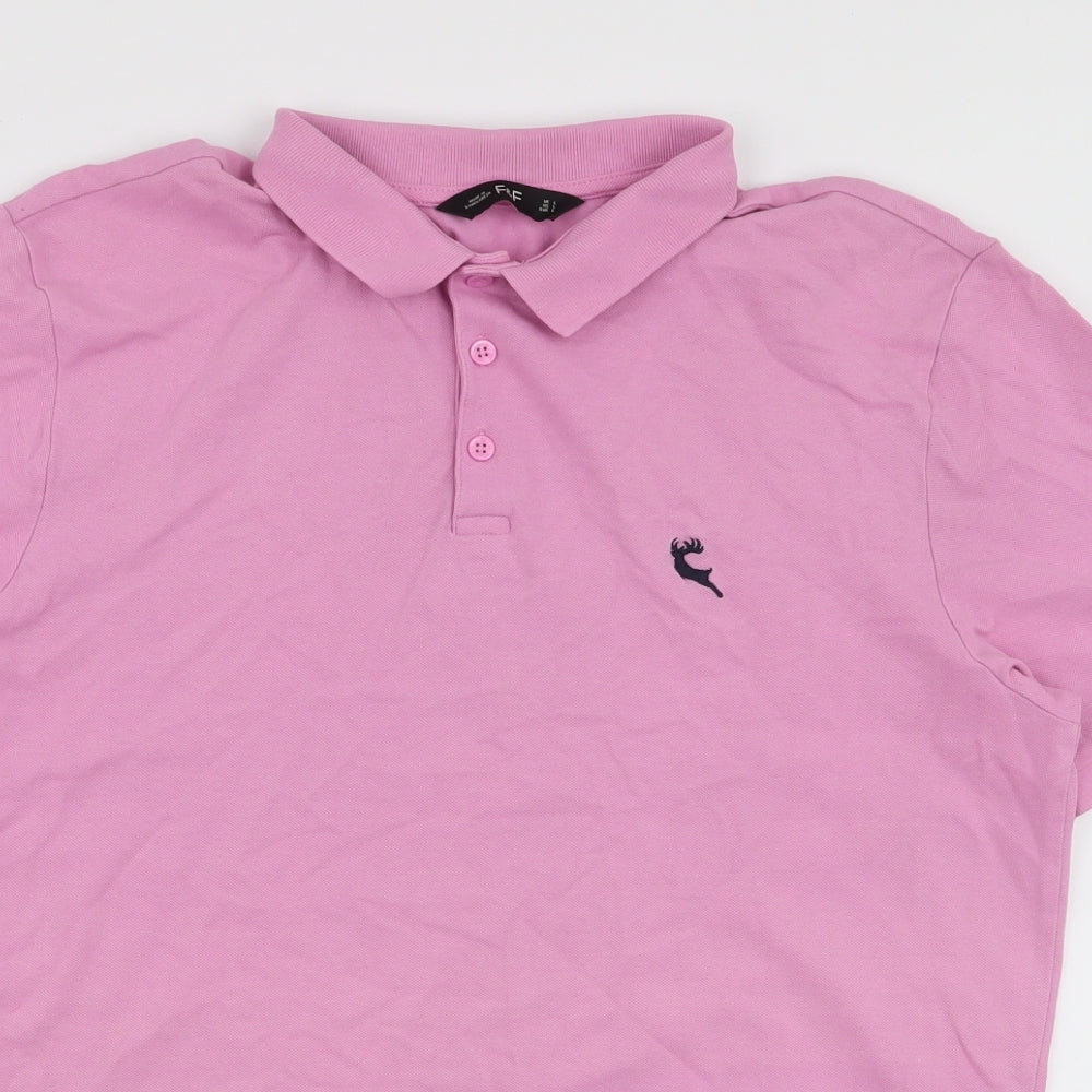 F&F Mens Pink  Cotton  Polo Size L Collared Button