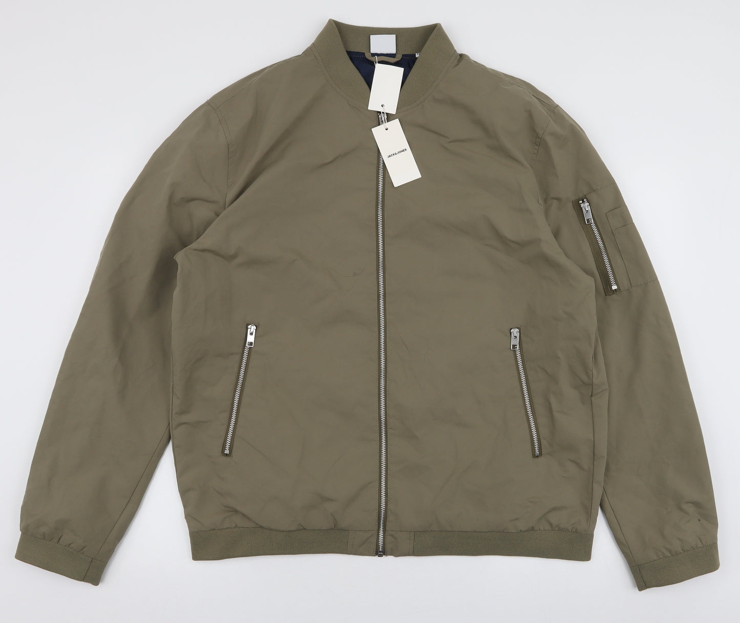 JACK & JONES Mens Green   Bomber Jacket Jacket Size 2XL  Zip