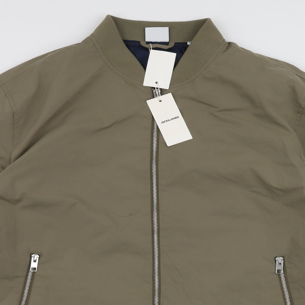 JACK & JONES Mens Green   Bomber Jacket Jacket Size 2XL  Zip