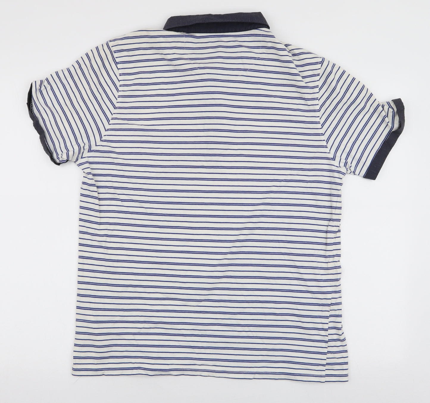 Jasper Conran Mens Blue Striped Cotton  Polo Size L Collared Button