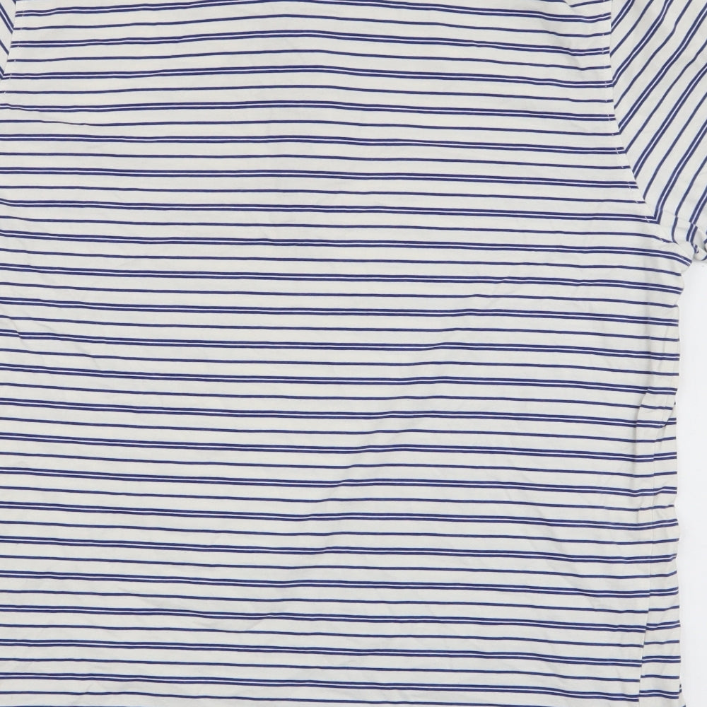 Jasper Conran Mens Blue Striped Cotton  Polo Size L Collared Button