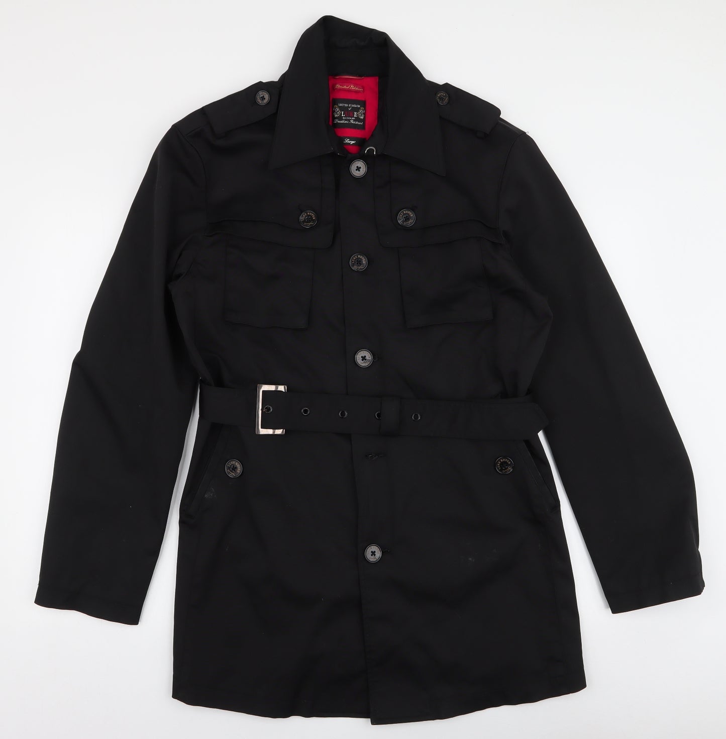Luke Womens Black   Trench Coat Coat Size L  Button