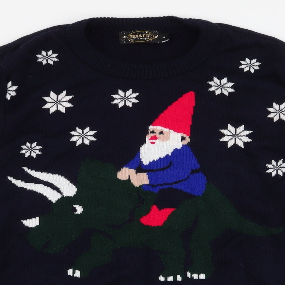 Run & Fly Mens Blue Round Neck  Acrylic Pullover Jumper Size M   - Christmas