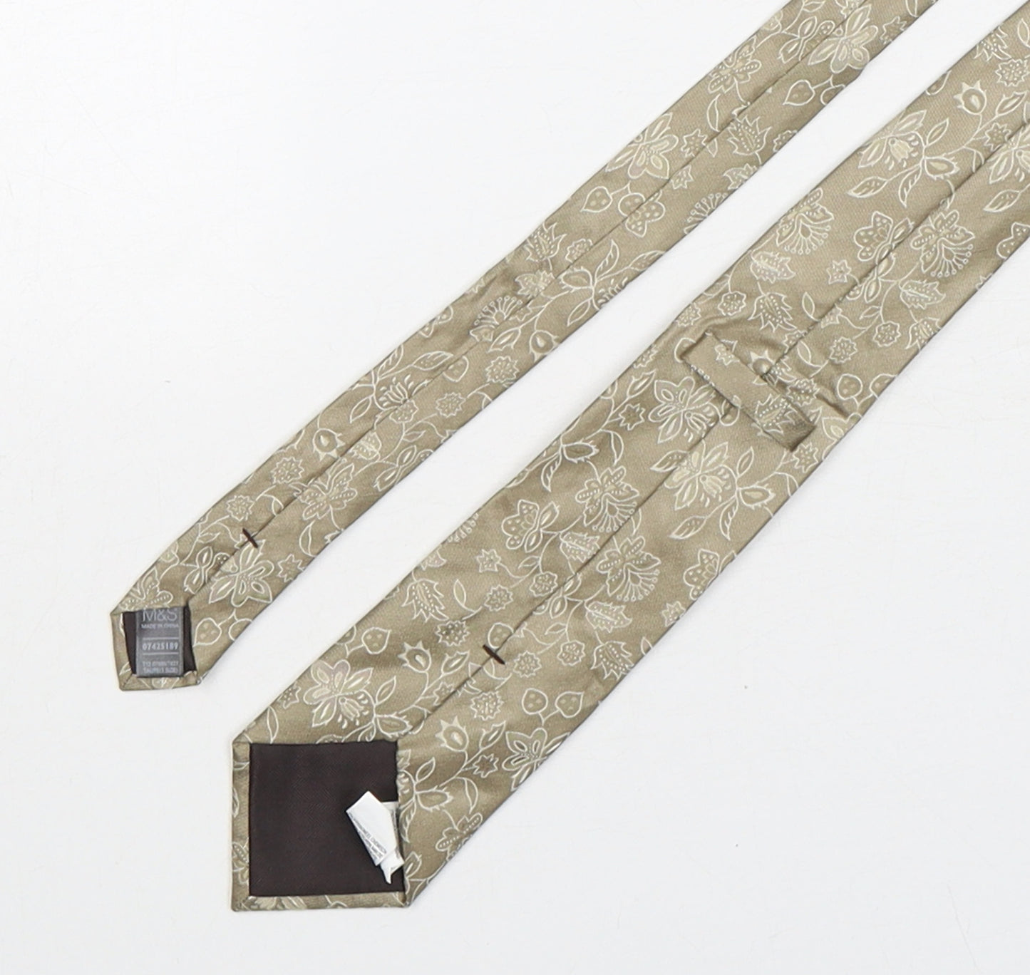 Marks and Spencer Mens Beige Floral Silk Pointed Tie One Size